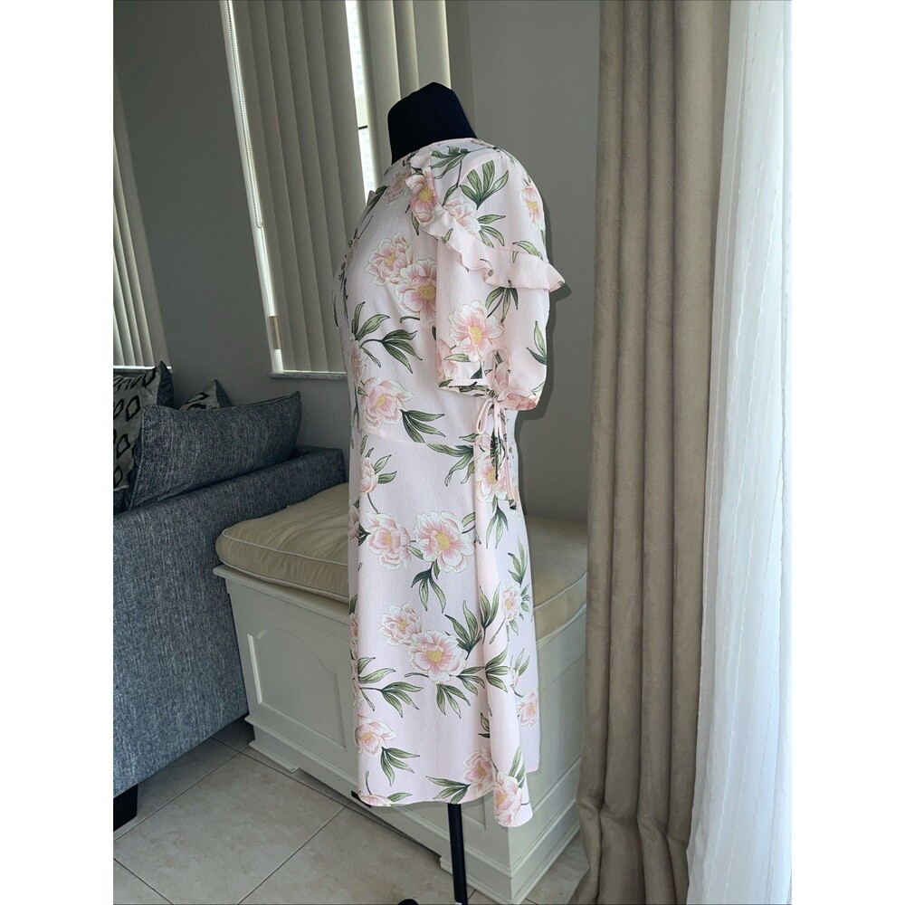 Atmosphere Pink Floral Dress Summer Ruffle Short Sleeves Sz 10 - Picture 5 of 12